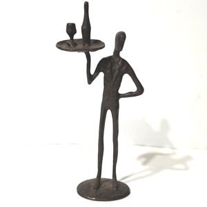 Vintage Bronze Brutalist Abstract Sculpture Wine Cocktail Waiter 10.7" Tall